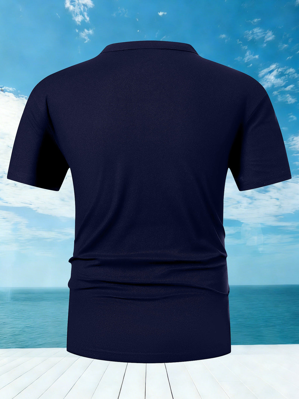 Men's Summer Short-Sleeve Henry Button-Front Shirt - Breathable Round Neck T-Shirt Suitable for Outdoor & Daily Wear, Casual Button Collar Blouse Style Top, Machine Washable Regular Fit for Warm Weather Wardrobe - Navy Color