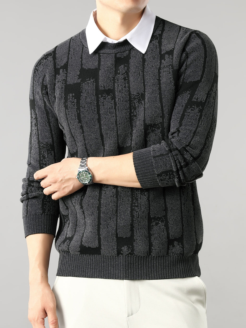 New High-End Men's Crew Neck Thickened Trendy Fashion Men's Autumn/Winter Warm Casual Base Layer Knit Sweater Valentine's Day Gift - Black