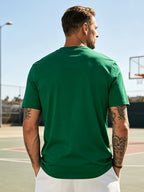 Men's Casual 100% Cotton V-Neck T-Shirt, Summer Sports Short-Sleeve Top, Plain Weave Knit with Distinctive Design, Durable and Pilling-Resistant, Pure Cotton Soft, Breathable, and Refreshing Without Feeling Stuffy, Comfortable, High-Quality - Green