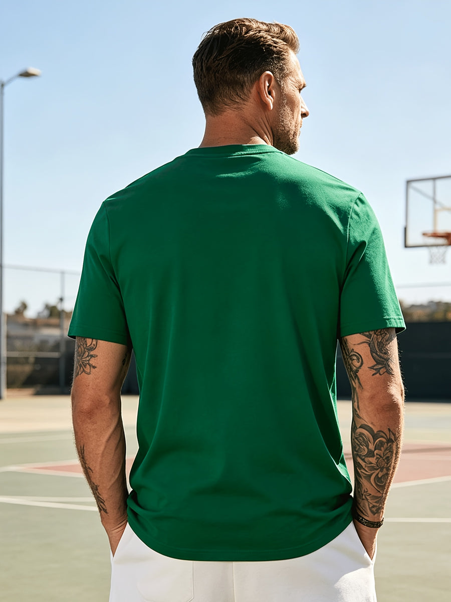 Men's Casual 100% Cotton V-Neck T-Shirt, Summer Sports Short-Sleeve Top, Plain Weave Knit with Distinctive Design, Durable and Pilling-Resistant, Pure Cotton Soft, Breathable, and Refreshing Without Feeling Stuffy, Comfortable, High-Quality - Green
