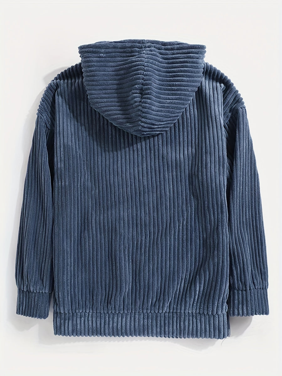 Men'S Hooded Sweatshirt - Loose Fit Pullover Hoodie, Long Sleeve Casual Sweater for Everyday & Formal Wear, Classic Hooded Sweatshirt for Men, Comfortable Clothing, Textured Fabric, Relaxed Fit Clothing - Blue