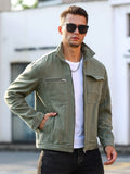Men'S Summer Regular Wash Denim Non-Stretch Solid Regular Casual Outing Olive Green Denim Jacket - fern green