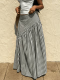 Elegant Women'S Spring Summer Autumn Winter All-Season Western Casual Bohemian Striped Flared A-Line Maxi Dress - Black And White Stripes