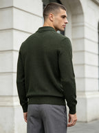 Men'S Business Light Luxury Style Lapel Honeycomb Texture Knit Polo Shirt, Soft Skin-Friendly Knit Fabric, 3D Honeycomb Texture Premium Texture, Slimming And Non-Tight, Long Sleeve Design Easy And Atmospheric Without Extra Logo - fern green