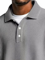 Men'S Waffle Checkered Color-Block Long Sleeve Collared Sweatshirt, Solid Color Patchwork Pullover, Traditional Casual Design with Outdoor Layering Long Sleeve, Suitable for Various Activities - Dark Gray