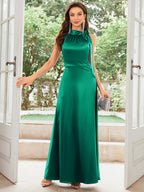 Vintage 1950S Sleeveless Satin Elegant Necktie Ball Gown, Host Dress - Green