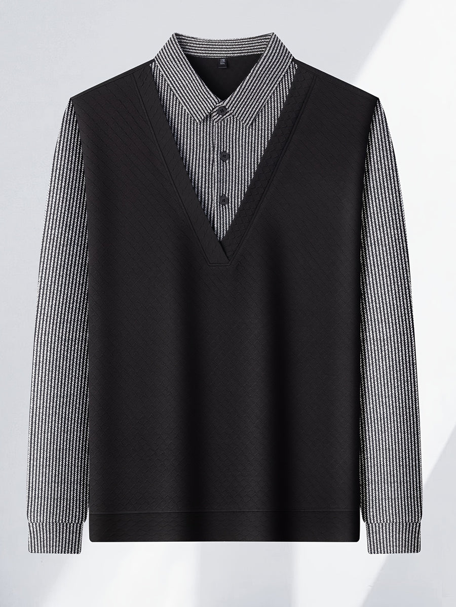 New Spring And Autumn Square-Neck Pullover for Men, a Business Casual Top for Middle-Aged Dads, Skin-Friendly And Comfortable, Made of Soft Fabric, Regular Fit Clothing 1119 - Black