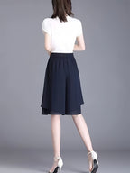 High-Waisted Chiffon 7/8 Wide-Leg Culottes, Loose And Irregular Casual Pants Skirt for Summer - Black