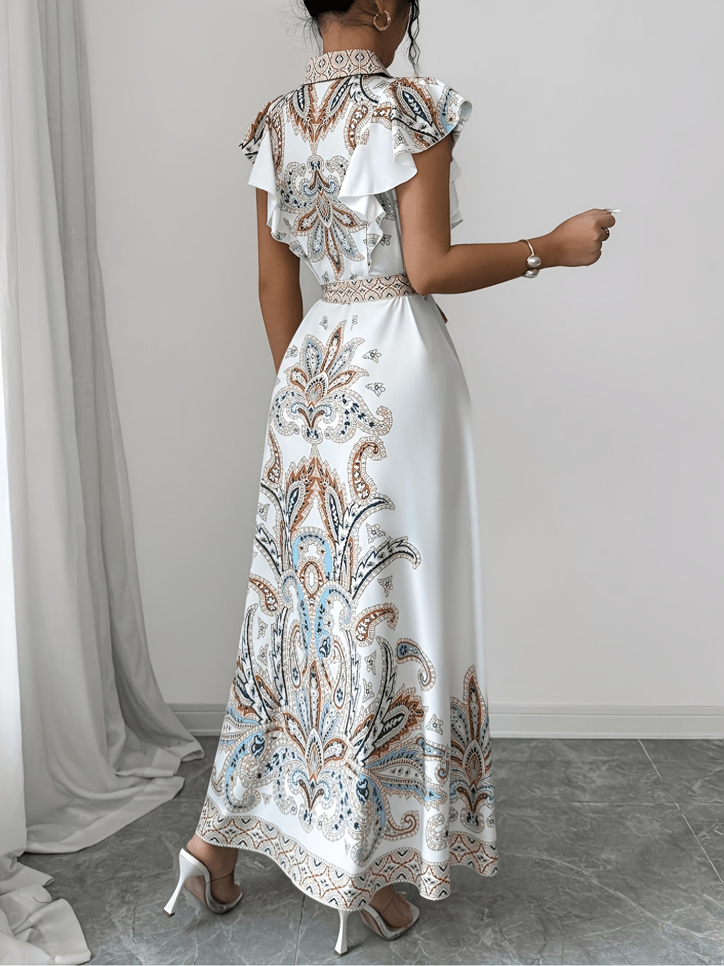 Women's Floral Print Sleeveless Tie-Waist Ruffle Hem Bohemian Casual Vacation Dress - Mixed colors
