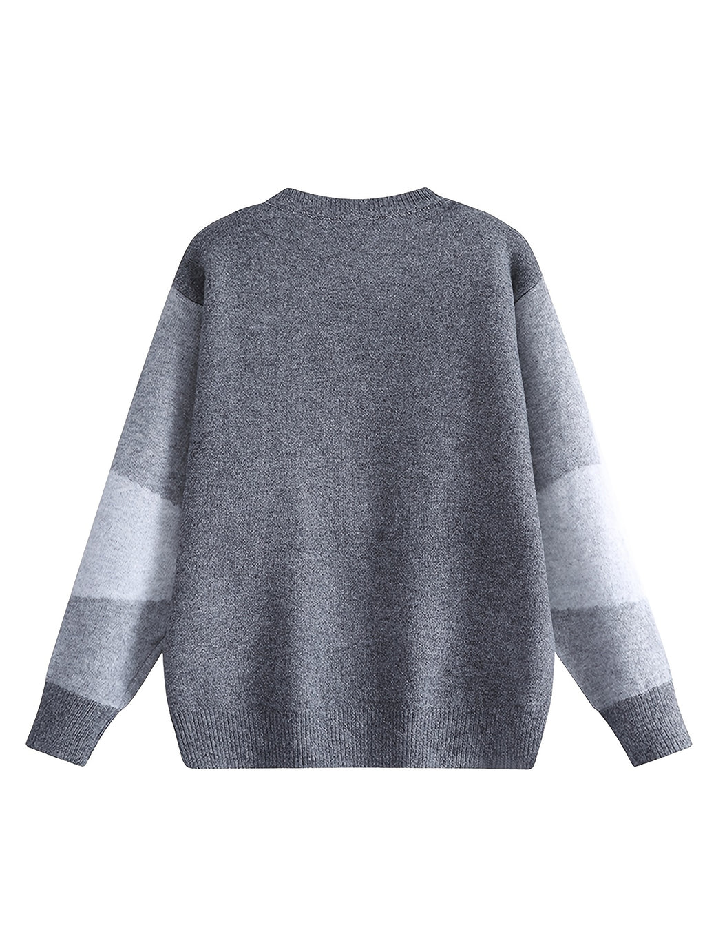 Men's Color-Block Wave Patchwork Sweater - Loose Fit Button-Front Placket Crew Neck Pullover, Warm Winter Sweater Suitable for Fall/Winter, Casual Office & Casual Attire, Non- Patchwork - Grey