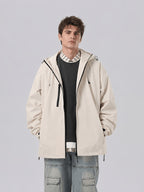 Men'S New Jacket Coat Spring Autumn Casual Jacket Sports Outdoor Zipper Pocket, Hooded Design Casual Outdoor Coat - Apricot