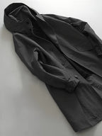 Men's Mid-Length Trench Coat for Spring/Autumn, Japanese-Style Minimalist Light Luxury Fashion, High-End Gray Long Hooded Trench Coat - Black