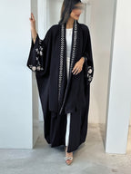 A New Set of Finely Muslim Abaya, Suitable for Any Occasion, Fashionable, Comfortable, Classic, and Versatile (cardigan + Long Scarf) - Black