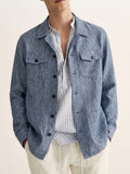 Men's Guayabera Long Sleeve Shirt, -Look Lapel Collar Multi-Pocket Workwear Long Sleeve Shirt, Casual Breathable Cuban Style for Daily Outdoor Wear - Navy Color