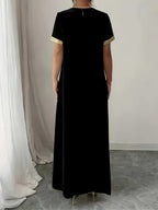 Middle East Round Neck Temperament Loose Belly-Covering Vacation Retro Niche Design Dress Short-Sleeved Long Skirt - Black