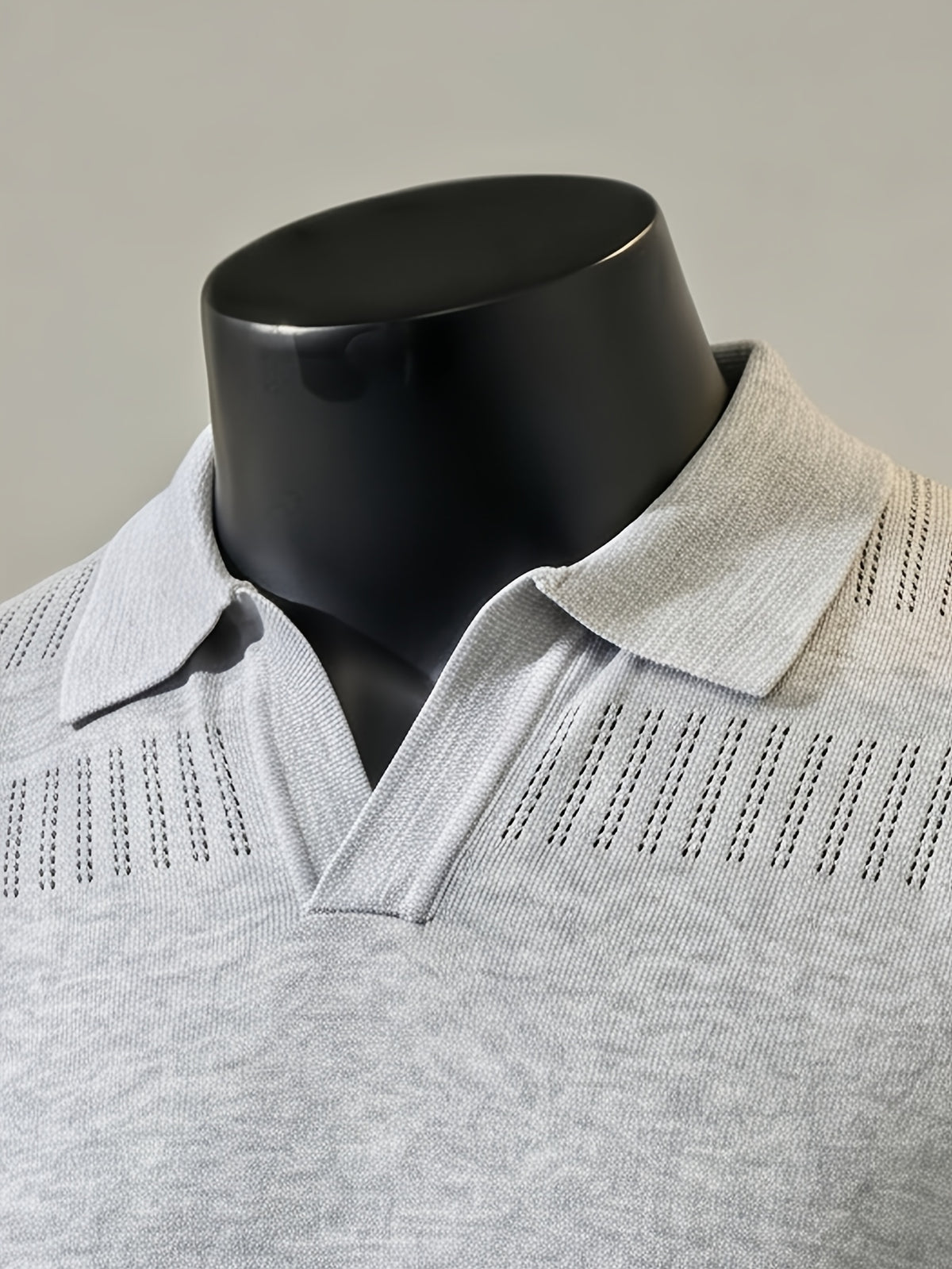 Men'S Short-Sleeve Knit Polo Shirt, American Collar, Breathable Mesh Design with Ordered Grid, Non-Sheer And Classic Look, Light Business Casual Premium Fabric, Golf Polo Top, Buttonless Collar Knit Short Sleeve - Light Grey