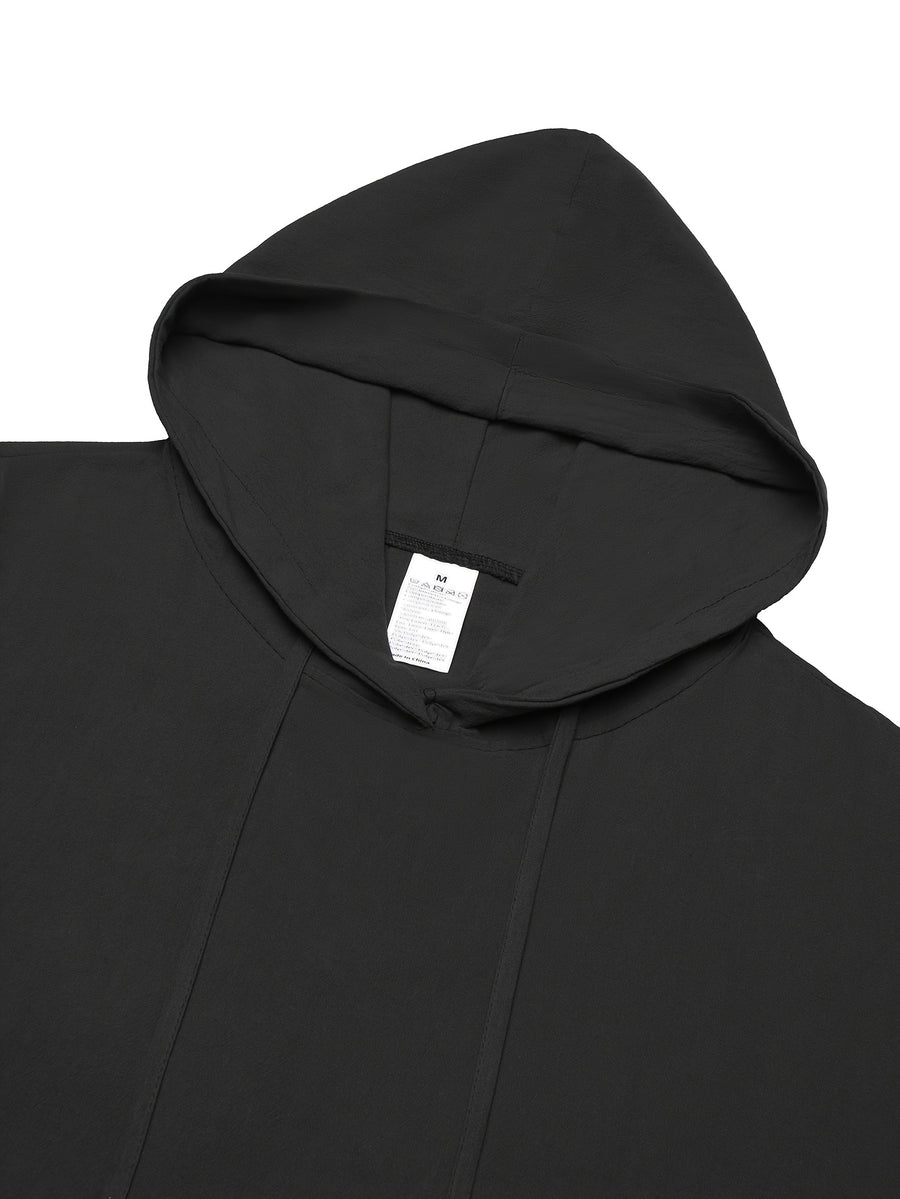 Men'S Spring Autumn New Thin Solid Linen Lightweight Hooded Sweatshirt Casual Commute Outing Fitness Party Street Fashion Athletic Casual Large Pocket Long Sleeve Hooded Top - Black
