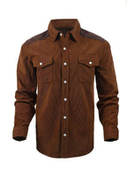 Men'S Retro Corduroy Shirt - Casual Long Sleeve Pocket Shirt, Brown Retro Style Jacket, Suitable for All Seasons, Lapel Design, Loose Fit Suitable for Layering Or Wearing Alone - Light Brown-1