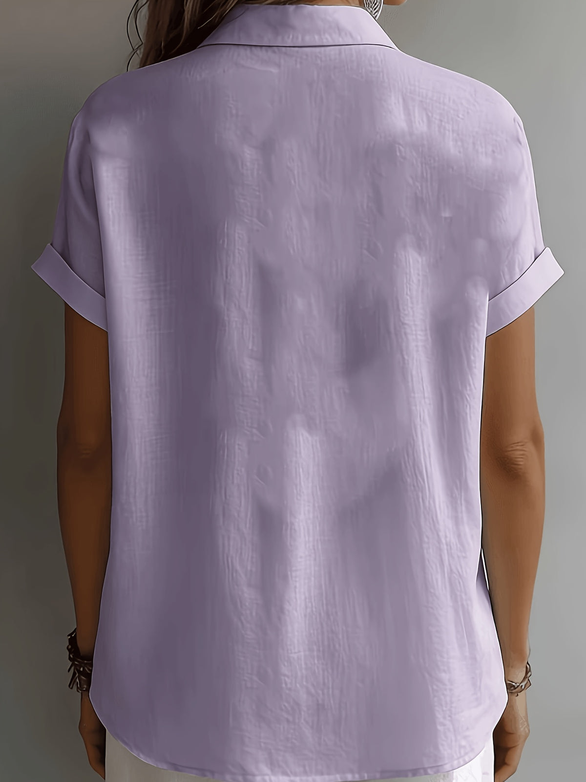 Women'S Elegant Vacation Style Short Sleeve Top, Loose Lazy Shirt, Commute Casual Literary Style, And Covering, Daily Temperament Style, Loose Drape, Breathable And Comfortable - Purple