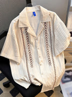 Men'S Trachten Shirt Summer Style Ethnic Embroidery Premium Fashion Casual Versatile Easy Style Cardigan Shirt Trendy Stock - Apricot