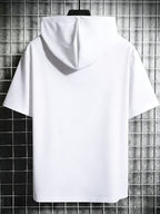 Summer New Men'S Solid Color Hooded Short Sleeve T-Shirt, Street Trendy Casual Top - White
