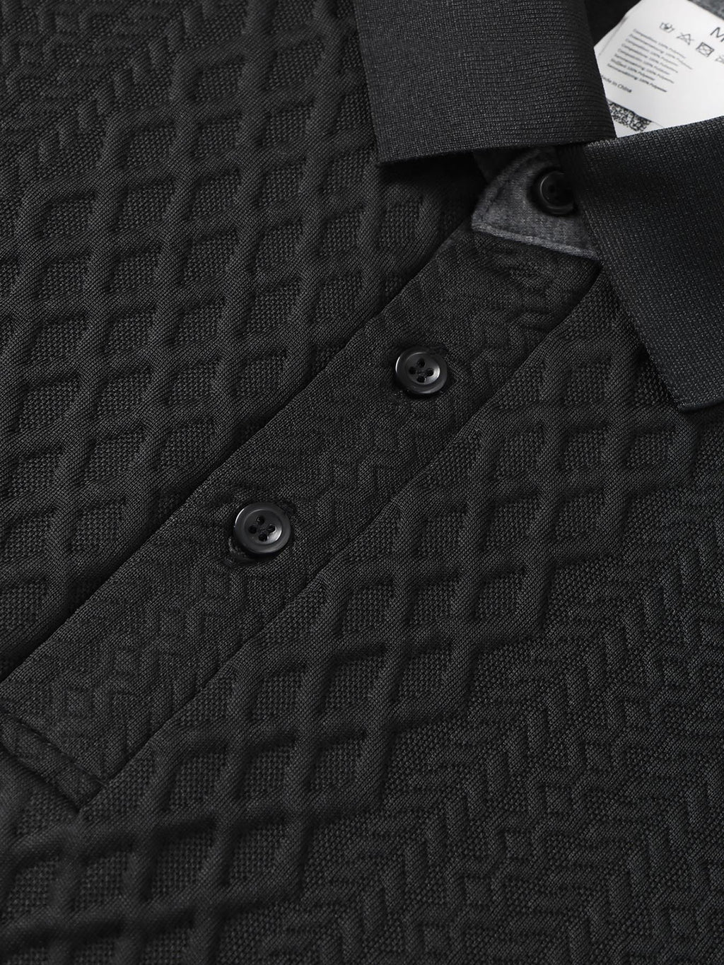 Middle-Aged Men'S Standard Polo Collar Short Sleeve Shirt, SIM Pattern Black Button-Front, Random Diamond Weave Jacquard, Outdoor Casual Soft Stretch Short Sleeve - Black