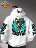 Le Yitong Big Mouth Monster The Devil Flame Print Hoodie, with Sleeve Print Design, Kangaroo Pouch And Drawstring Hood, Suitable for Autumn/Winter Casual Wear And Outdoor Activities - White