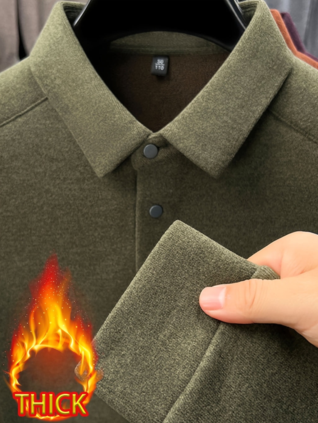 Thickened Men'S 3-Button Collar Polo Pullover Long Sleeve, Buttoned Placket, Ribbed Cuffs, Suitable for Autumn Inner And Outer Wear - SINBOS - Rime Green
