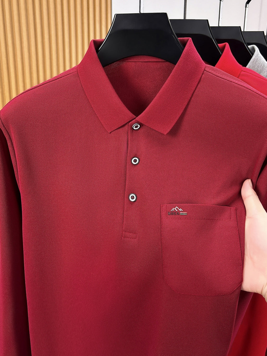 Men'S Clothing Christmas Father'S Day Gifts Golf Fishing Tennis Sports Solid Color Lapel Long Sleeve Polo Shirt Soft Skin Friendly Real Pocket Casual Pullover Top for Middle-Aged Elderly Dad Grandpa Spring Autumn Daily Wear - Burgundy color