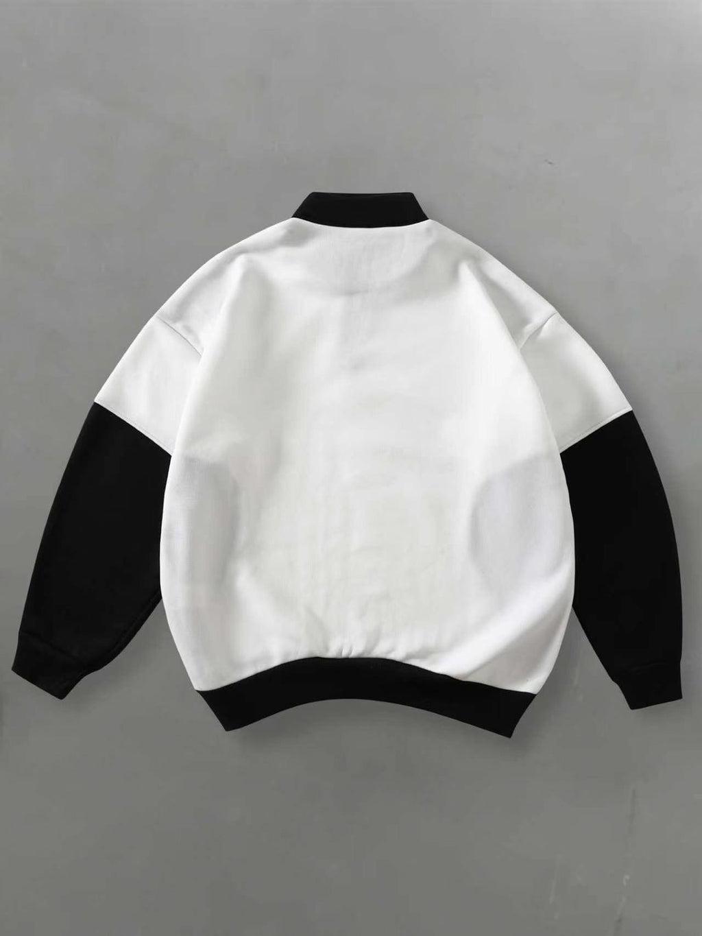 Men'S Half-Zip Stand Collar Sweatshirt MILANO Italian Flag Letter Print Color-Block Patchwork Top Street Racing Style Autumn Winter Long Sleeve Loose Drop Shoulder Ribbed Hem Black White Color-Block Casual Sweatshirt Suitable for Street Fashion - White