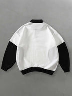 Men'S Half-Zip Stand Collar Sweatshirt MILANO Italian Flag Letter Print Color-Block Patchwork Top Street Racing Style Autumn Winter Long Sleeve Loose Drop Shoulder Ribbed Hem Black White Color-Block Casual Sweatshirt Suitable for Street Fashion - White
