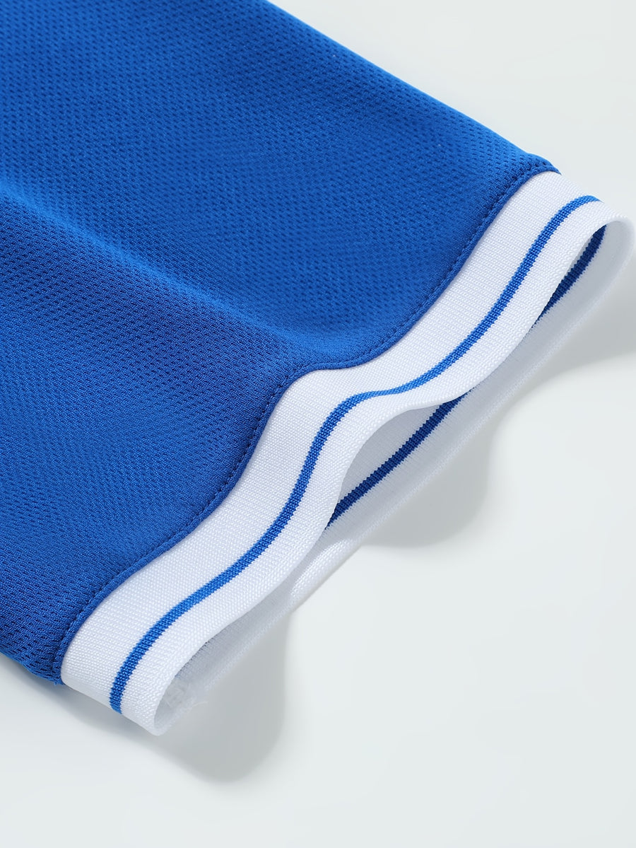 Summer Men'S Athletic Fitness Color-Block Round Neck Short Sleeve Top - Sky Blue