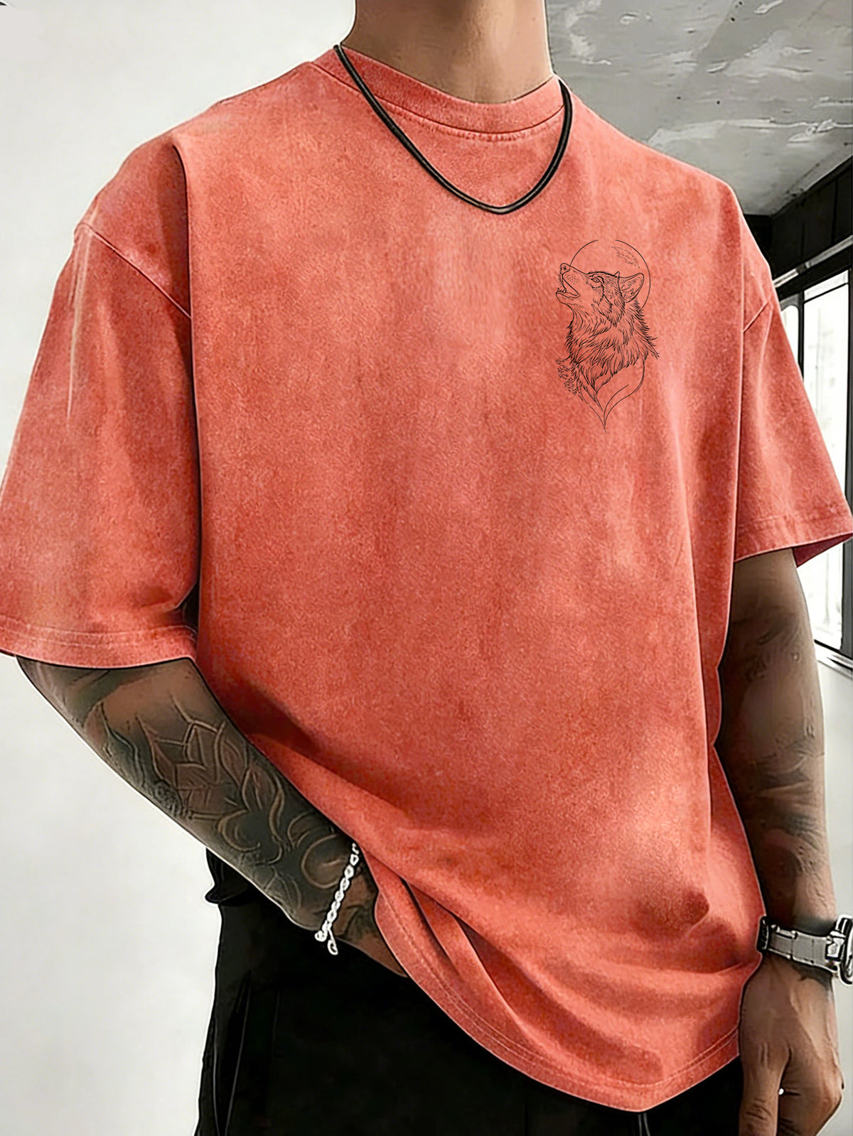 Drop Shoulder Vintage Washed T-Shirt Fashionable Crowd Exclusive Casual Comfortable High Quality Pure Short Sleeve Streetwear Essential Top - Orange