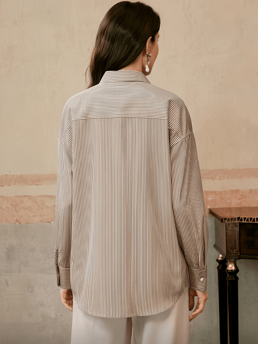 Heavy Craft Handmade Striped Long Sleeve Women'S Shirt - Khaki
