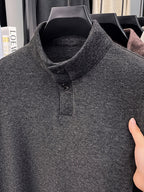 Men's Floral Yarn Stand Collar Long Sleeve Top, Multi-Color Options for Autumn, Half-Button Pullover Base Layer, Fine, Skin-Friendly, and Comfortable Fabric, Suitable for Business Commuting and Business Trips, Loose and Casual Men's Wear for Fishing - Dark Gray