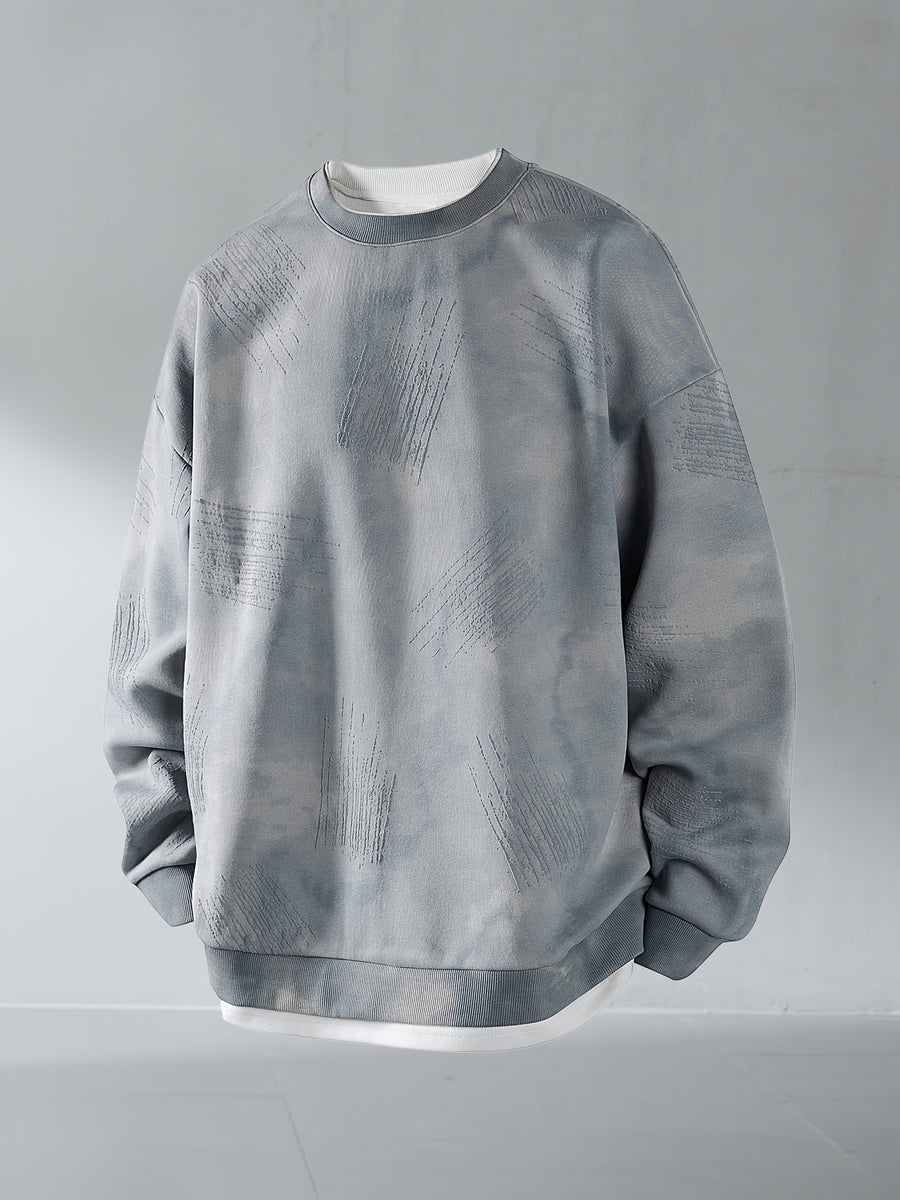 Autumn/Winter Men's Trendy Tie-Dye Sweatshirt, Fashionable Scratch Design Tie-Dye Distressed Long-Sleeve Pullover, 2-in-1 Versatile Long-Sleeve Sweatshirt - Gray Blue