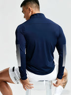 Single Top Casual Athletic Stand-Up Collar Zipper Polo Shirt, Men'S Slim Fit Athletic Polo Shirt, Soft Fiber with Moisture Wicking, Quick Drying, And Wrinkle Resistant Properties, Suitable for Sports Or Outdoor Activities - Royal Blue