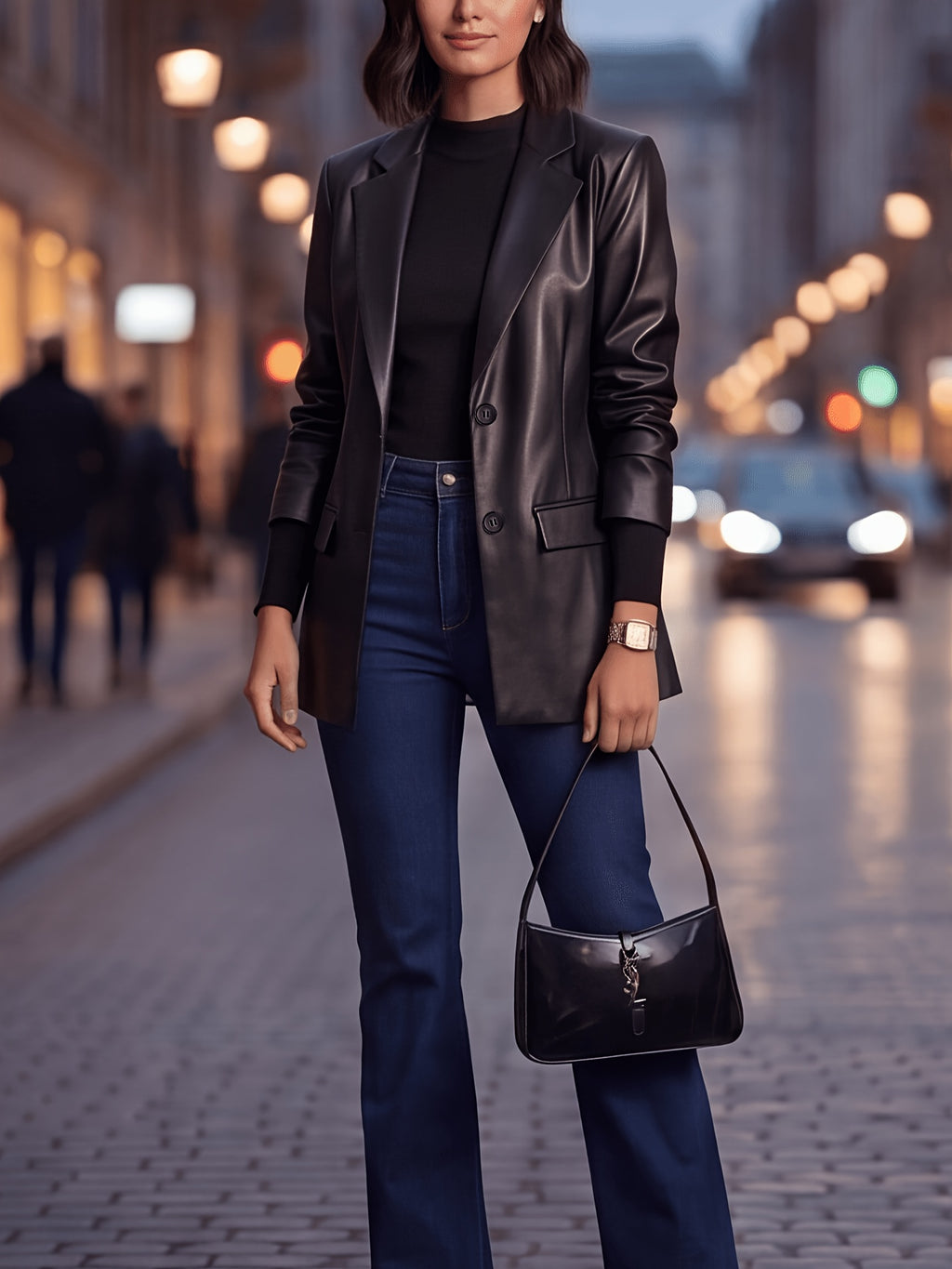 Vintage PU Jacket, Fashionable and Temperamental Blazer - Black