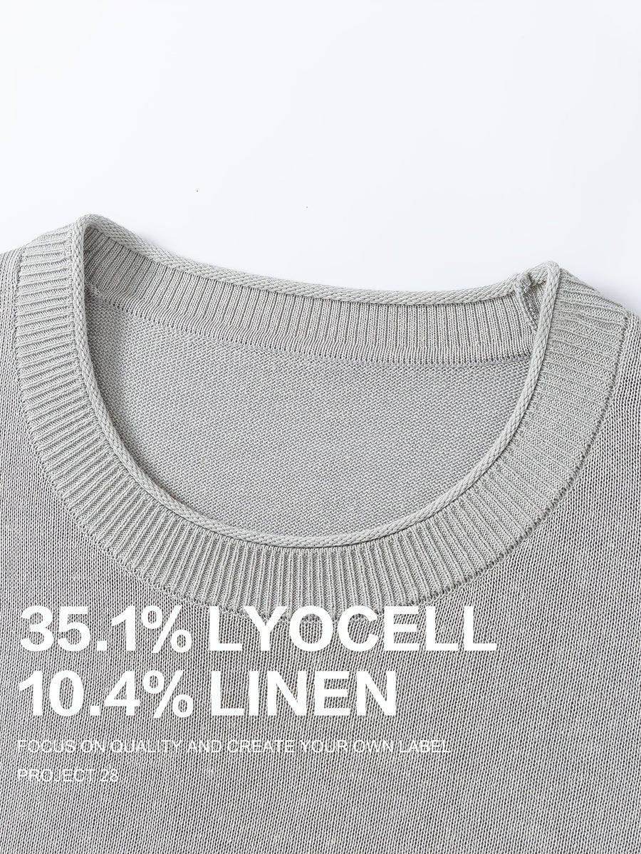 35.1% Lyocell And 10.4% Linen High-Quality Light Luxury Men'S Short Sleeve Round Neck Pullover Knit T-Shirt Fashion Casual Suitable for Outdoor Sports Golf Base Layer Floral Yarn Knit Fabric Collar Rolled Edge Craft Easy Commute Light Business Style - Advanced Gray