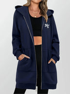 Women's Fashion Zip-Up Hoodie - Navy Color