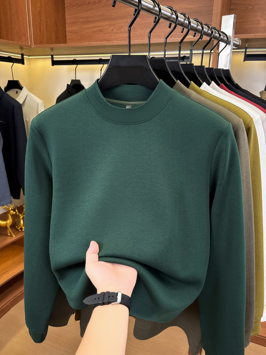Autumn/Winter New Style Solid Color Half-Turtleneck Lyocell High-Quality Long-Sleeve Knit Base Layer, Versatile and Warm Men's Sweater, Skin-Friendly, Comfortable, Durable, and Breathable Men's Top, Cold-Proof Pullover FL27 - Dark Green