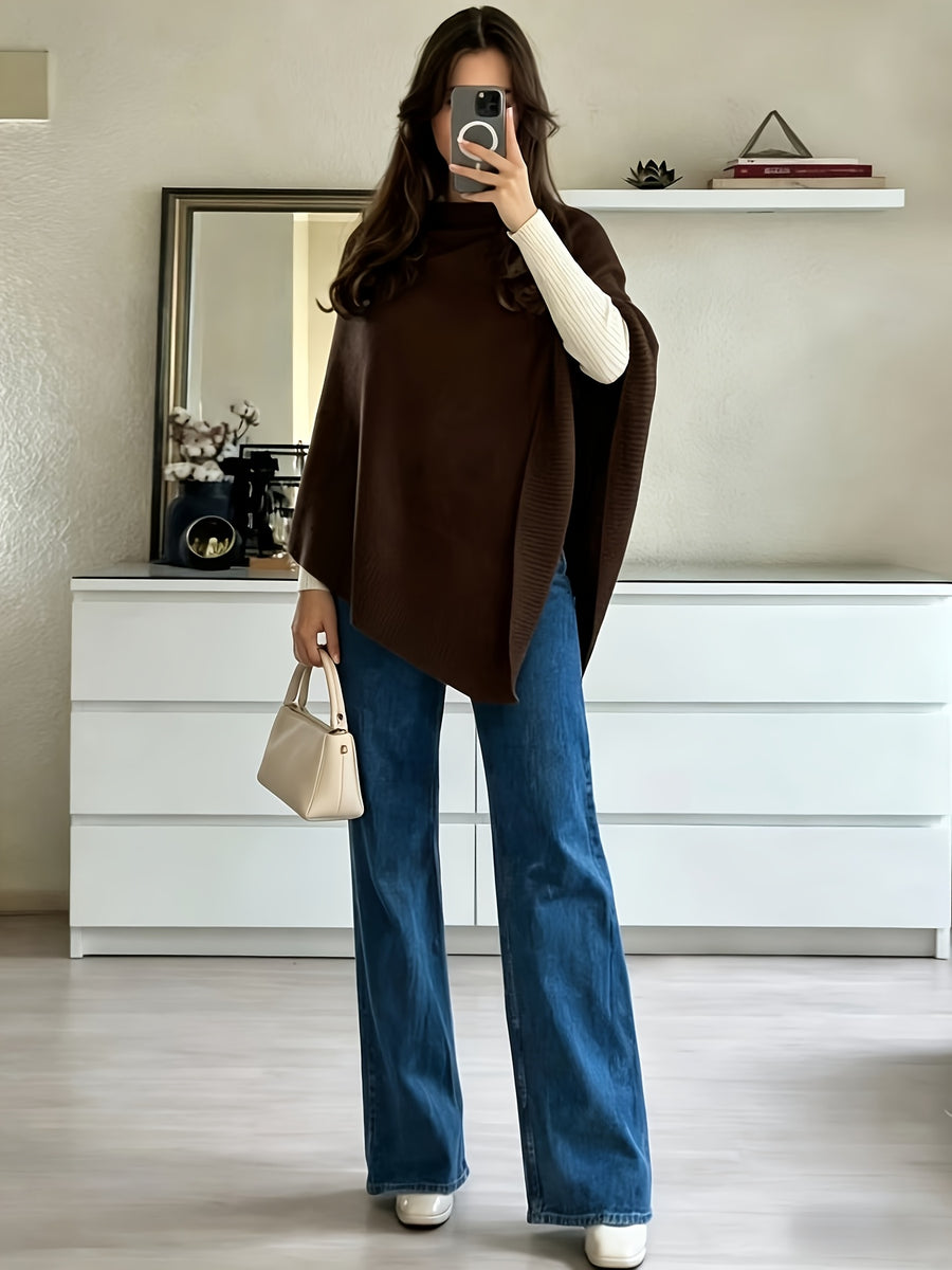 Women's Shawl, Versatile for All Seasons - Elegant and Graceful, Stylish Solid Color Cape Shawl, Wind-Resistant Fashionable Solid Color Multi-Functional Fabric Shawl, - Coffee Color