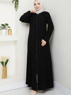 Middle Eastern Muslim Elegant Rhinestone Zipper Robe 8376 - Black