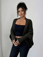 Women'S Cardigan: Casual Elegance with Batwing Sleeves Mid-Length Jumper, Versatile And Sophisticated Knitwear - Black