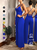(Same Style on ) Women'S Suspender Jumpsuit Summer Fashion Sexy Backless Dress Women'S Outing Party Vacation Elegant Slim Fit Jumpsuit Long Pants Women'S Clothing - Blue