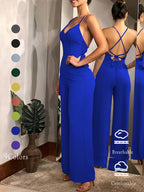 (Same Style on ) Women'S Suspender Jumpsuit Summer Fashion Sexy Backless Dress Women'S Outing Party Vacation Elegant Slim Fit Jumpsuit Long Pants Women'S Clothing - Blue