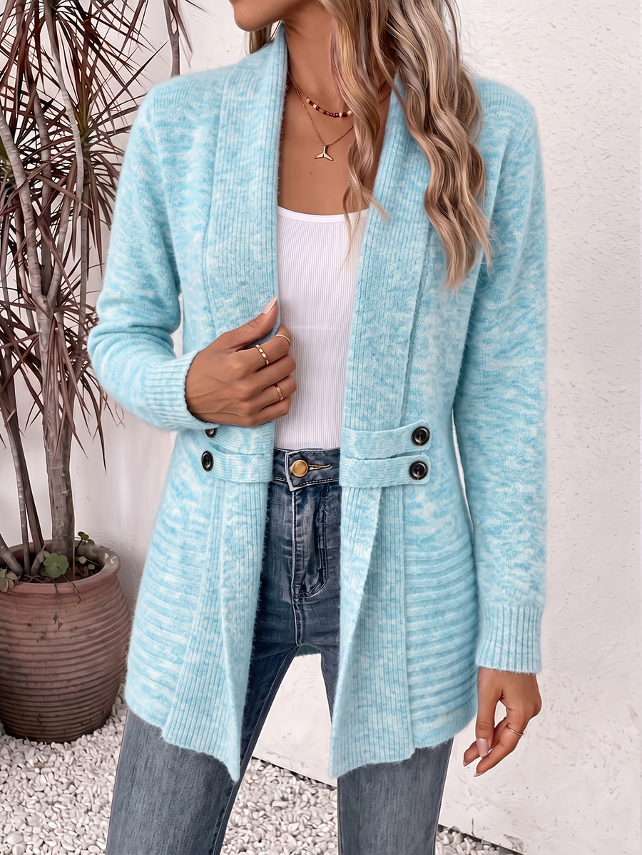 Beautiful Women's Spring/autumn Casual Double-breasted Decorative Belt Cardigan, Shawl and Cinched-waist Design, Versatile Mid-length Open-front Sweater in a Relaxed Style, Elegant and Fashionable Loose Outerwear, Perfect for Daily Commutes or Casual - Sky Blue
