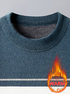 Minimalist Urban -Lined Crew Neck Knit Sweater for Warmth and City Casual Style - Blue