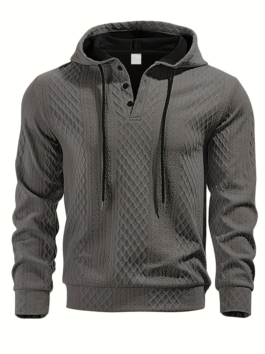 New Men'S Casual Fashion Athletic Cool Versatile Trendy Stylish 3D Jacquard Fabric Two-Button Hooded High Street Popular Sweatshirt - Dark Gray