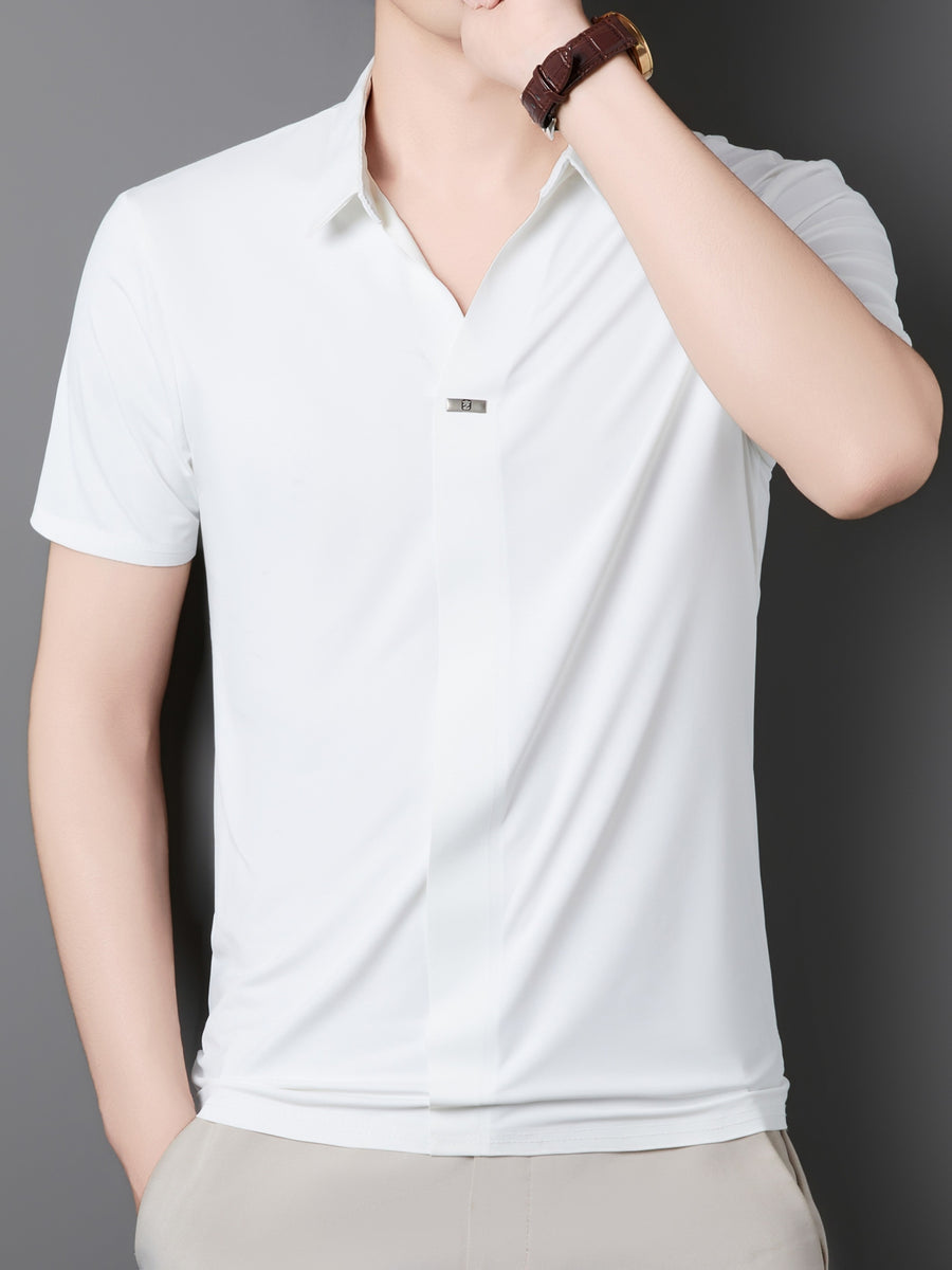 New Men's Seamless Short-Sleeve Shirt, Suitable for Business Casual Wear, Ideal for Both Work and Formal Occasions, Casual and Comfortable Style - White